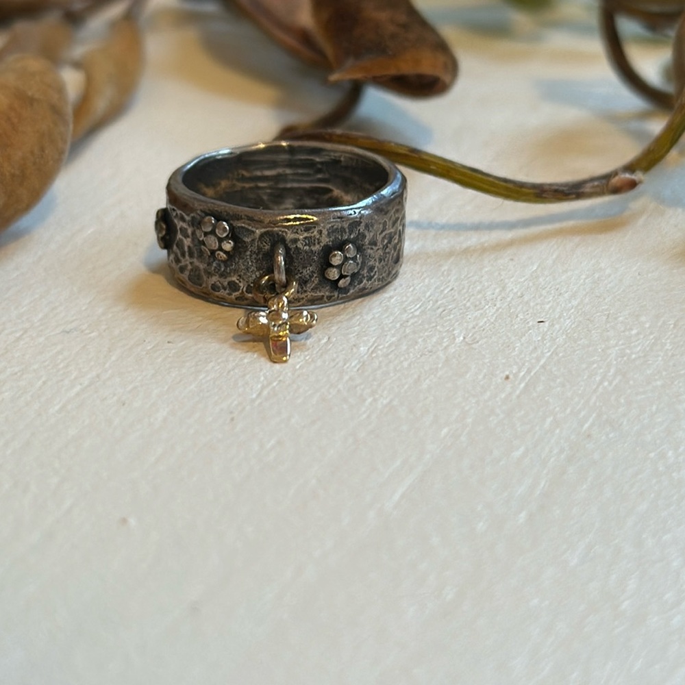 .925 Knights Ring with 10kt Gold Floral Cross, IS Size 6